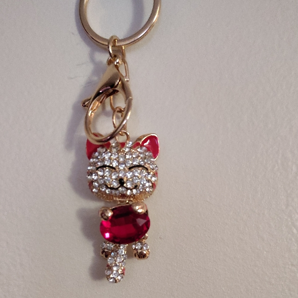 Gold and Red Cat Keychain Charm